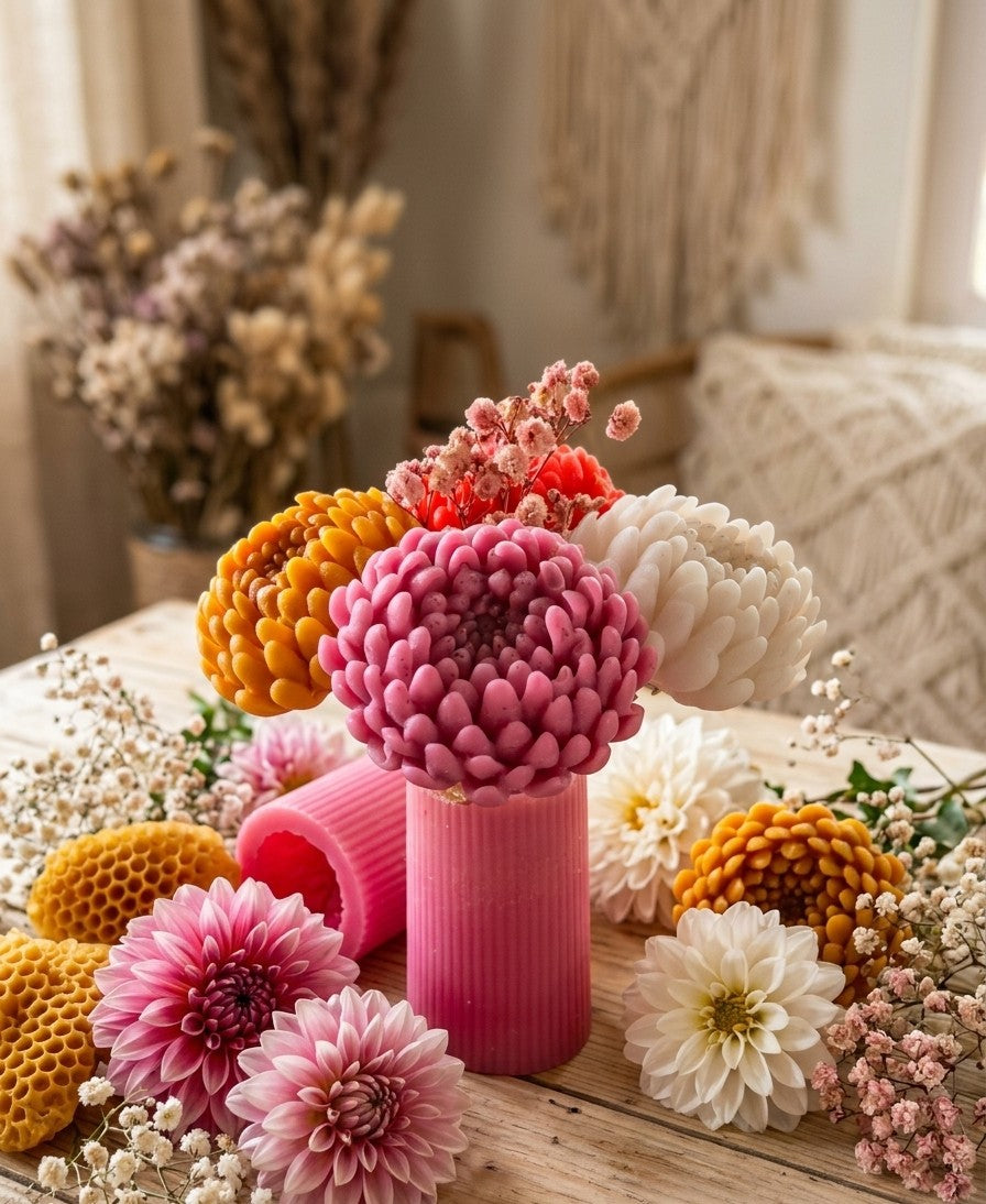 🌸 Botanical Bloom Candle Bouquet – Handcrafted Florals