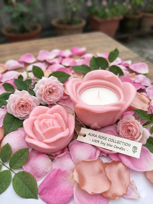 Aura Rose Collection – Natural Rose Candle (100% Soy Wax) - Decorative Candles | Ratna Sagarika Candles