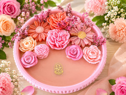 🌸 Blush Blossom Floral Decorative Tray - Decorative Candles | Ratna Sagarika Candles