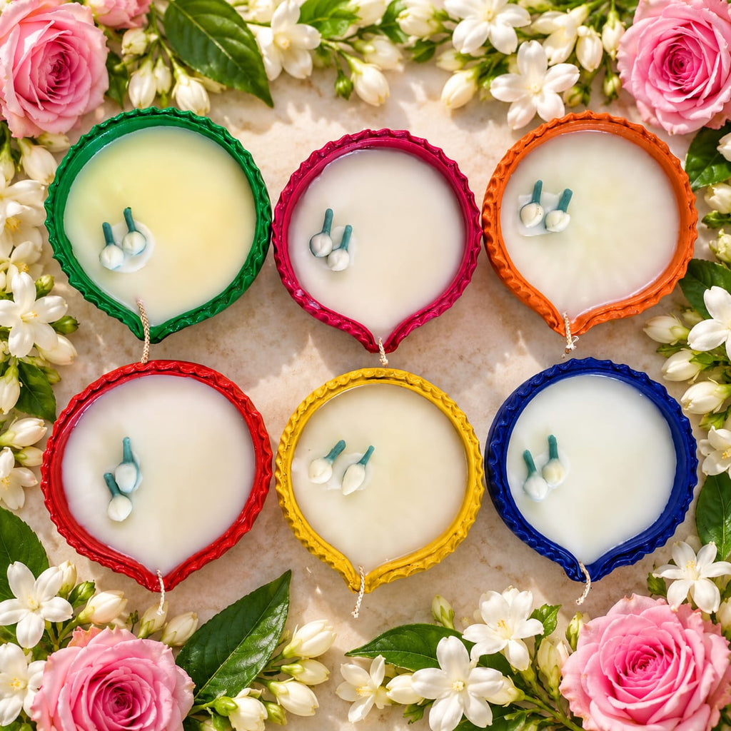 🌼 Colourful Diwali Diyas – Set of 6 - Candle Urli | Ratna Sagarika Candles