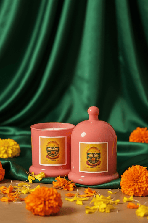 Coral Rose Ceramic Fragrance Candle Jar with Cloche Lid