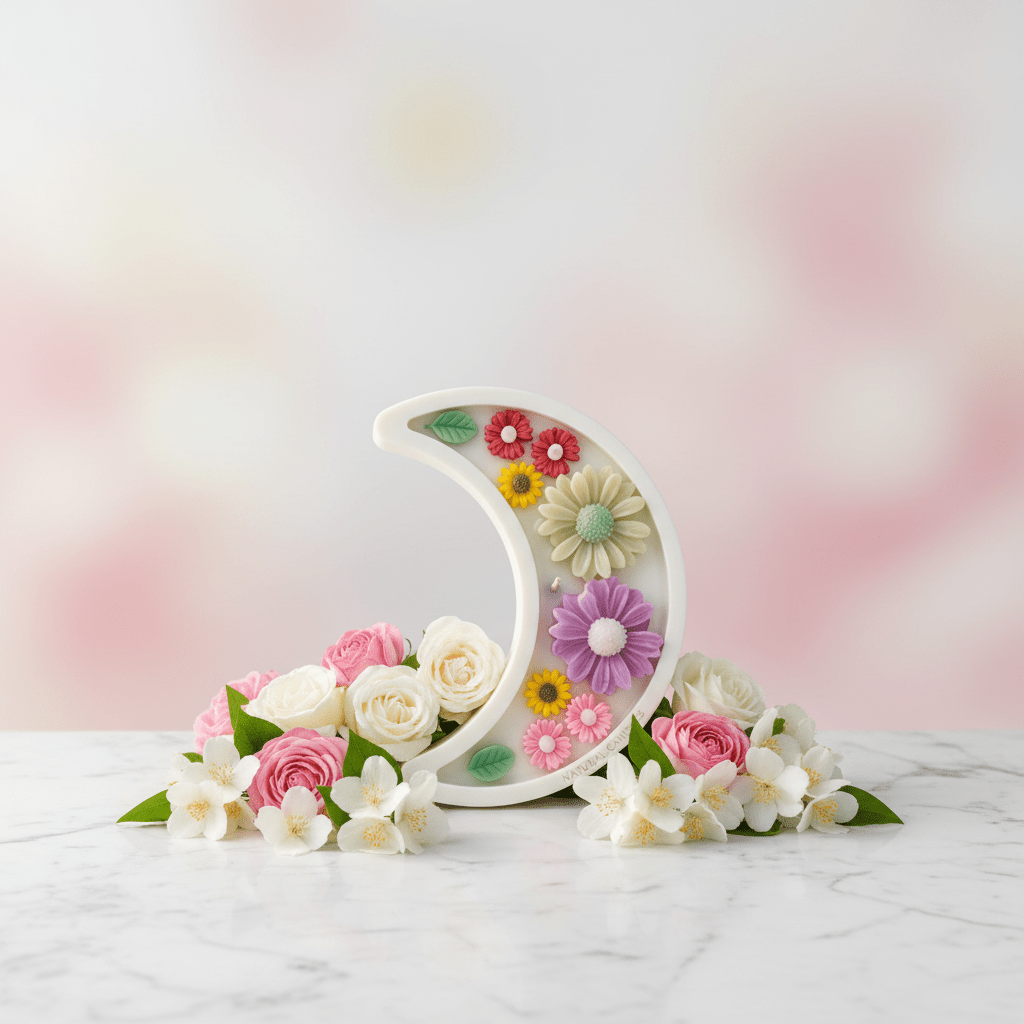 🌼 Crescent Floral Candle Tray – Natural Elegance - Floral Candles | Ratna Sagarika Candles