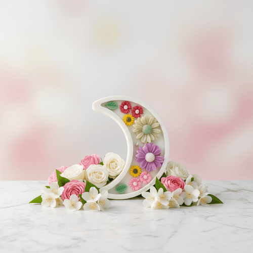 🌼 Crescent Floral Candle Tray – Natural Elegance - Floral Candles | Ratna Sagarika Candles