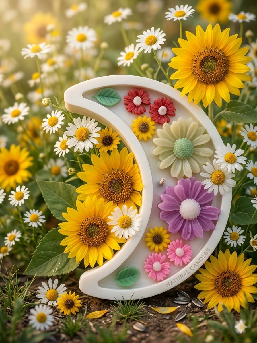 🌼 Crescent Floral Candle Tray – Natural Elegance - Floral Candles | Ratna Sagarika Candles