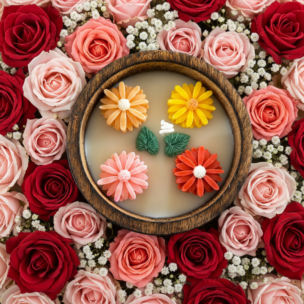 🌼 Daisy Bouquet Candle in Wooden Bowl - Candle | Ratna Sagarika Candles