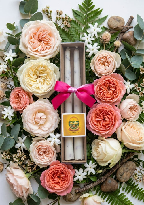 🌹 Dried Rose Tapered Candles with Mild Fragrance - Tapered Candle | Ratna Sagarika Candles