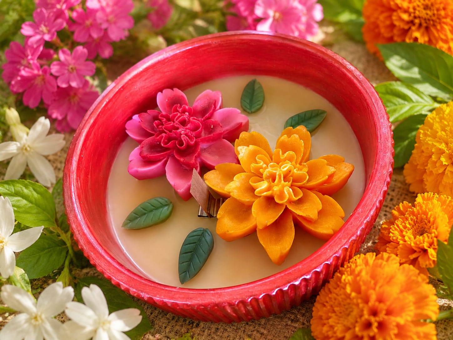 🌸 Dual Bloom Floral Candle - Floral Candle | Ratna Sagarika Candles