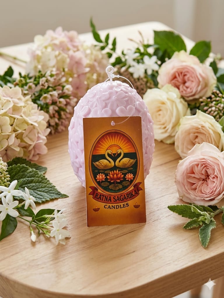 Egg - Shaped Floral Candle — Pink & Purple - Floral Candles | Ratna Sagarika Candles