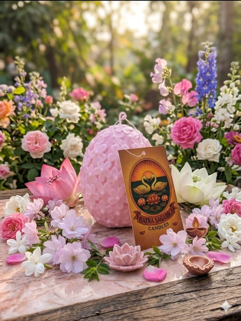Egg - Shaped Floral Candle — Pink & Purple - Floral Candles | Ratna Sagarika Candles
