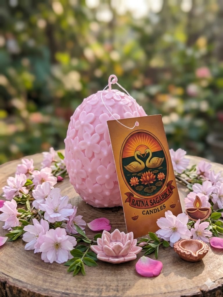 Egg - Shaped Floral Candle — Pink & Purple - Floral Candles | Ratna Sagarika Candles