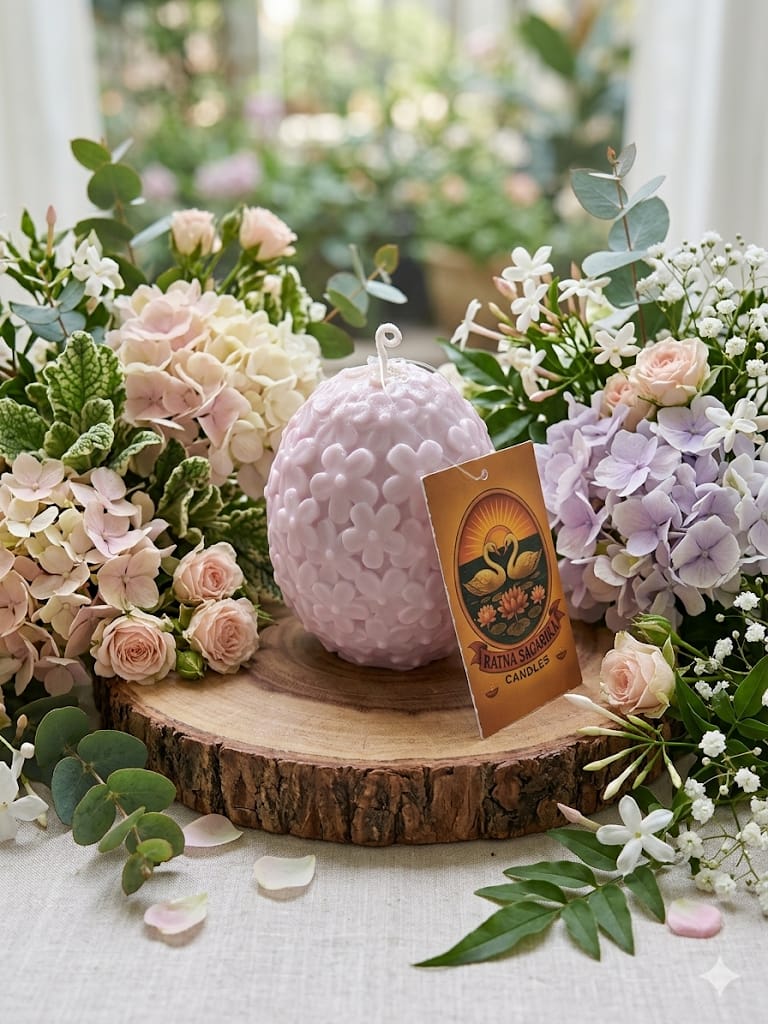 Egg - Shaped Floral Candle — Pink & Purple - Floral Candles | Ratna Sagarika Candles