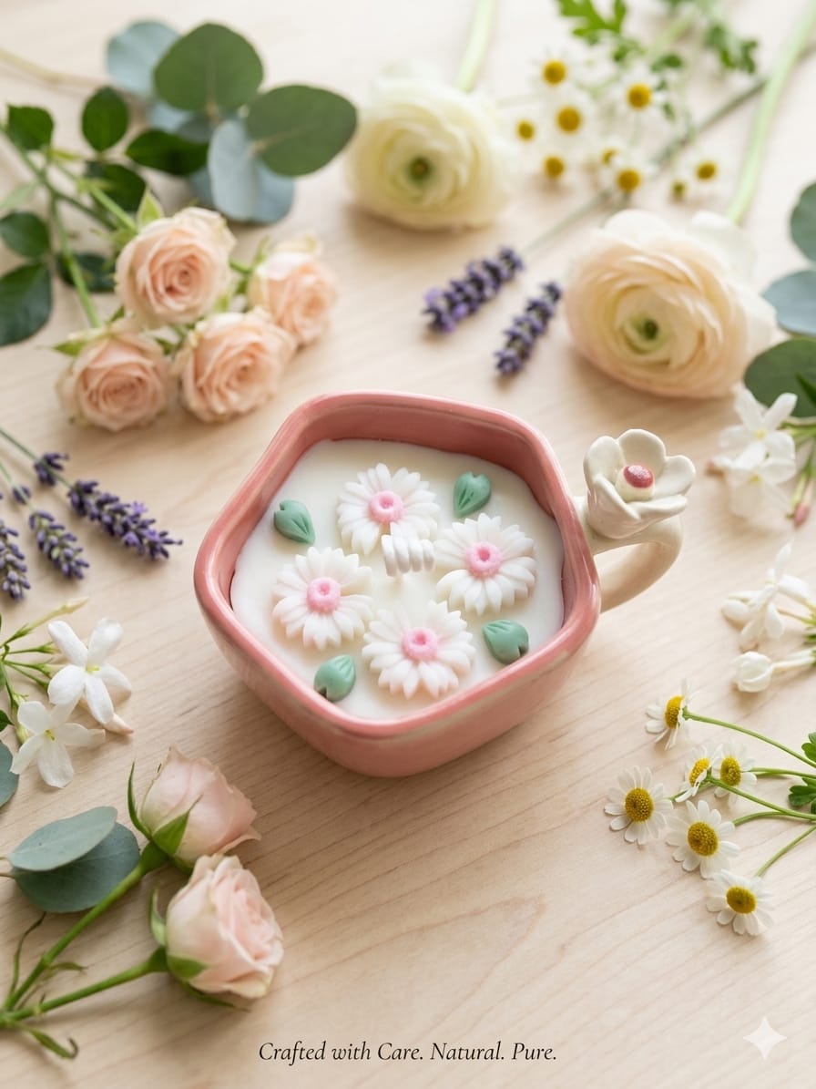 Floral Mug Candle - Candle | Ratna Sagarika Candles
