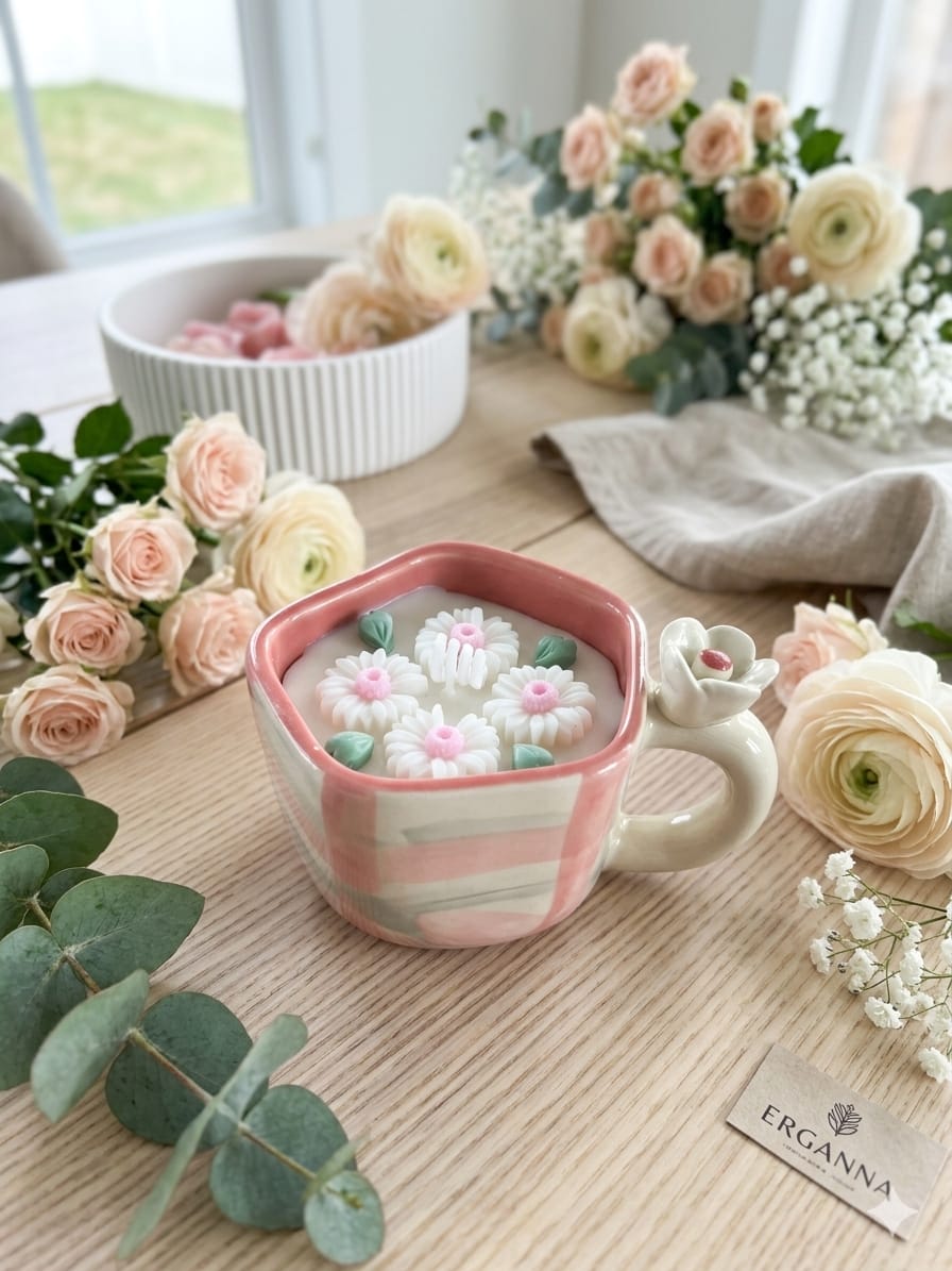 Floral Mug Candle - Candle | Ratna Sagarika Candles