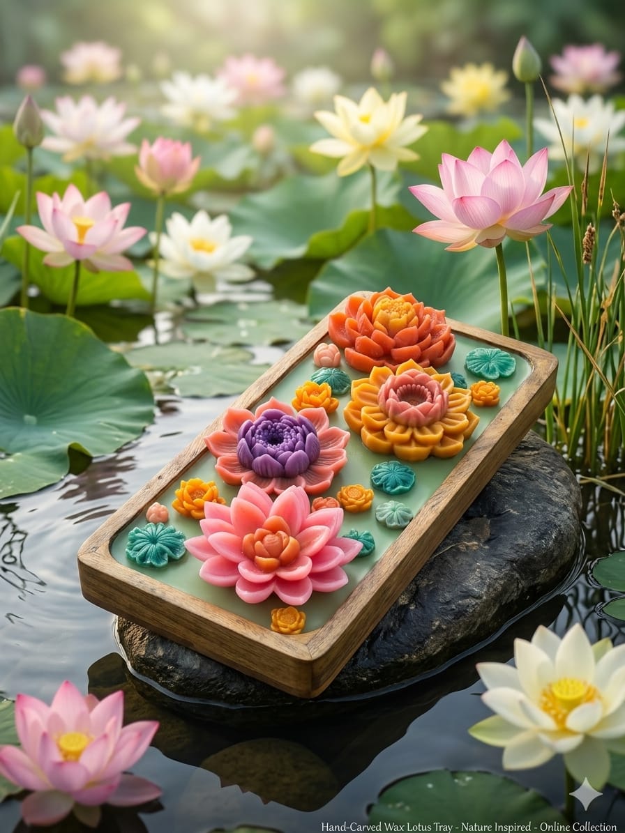 🪷 Hand-Carved Wax Lotus Tray – Festive Décor Collection - Festive Décor | Ratna Sagarika Candles