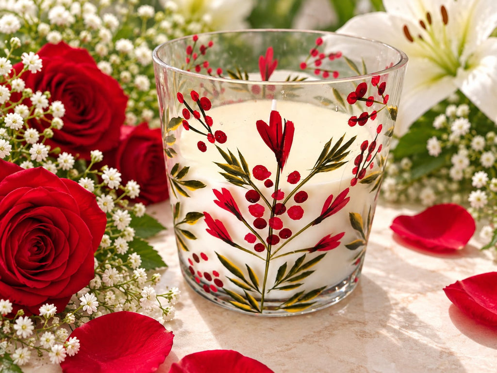 🌼 Hand-Painted Daisy Glass Candle - Candle | Ratna Sagarika Candles