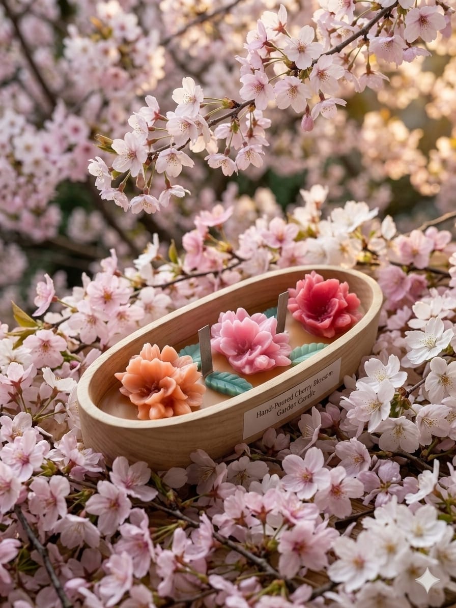 🌸 Hand-Poured Cherry Blossom Garden Candle - Candle | Ratna Sagarika Candles