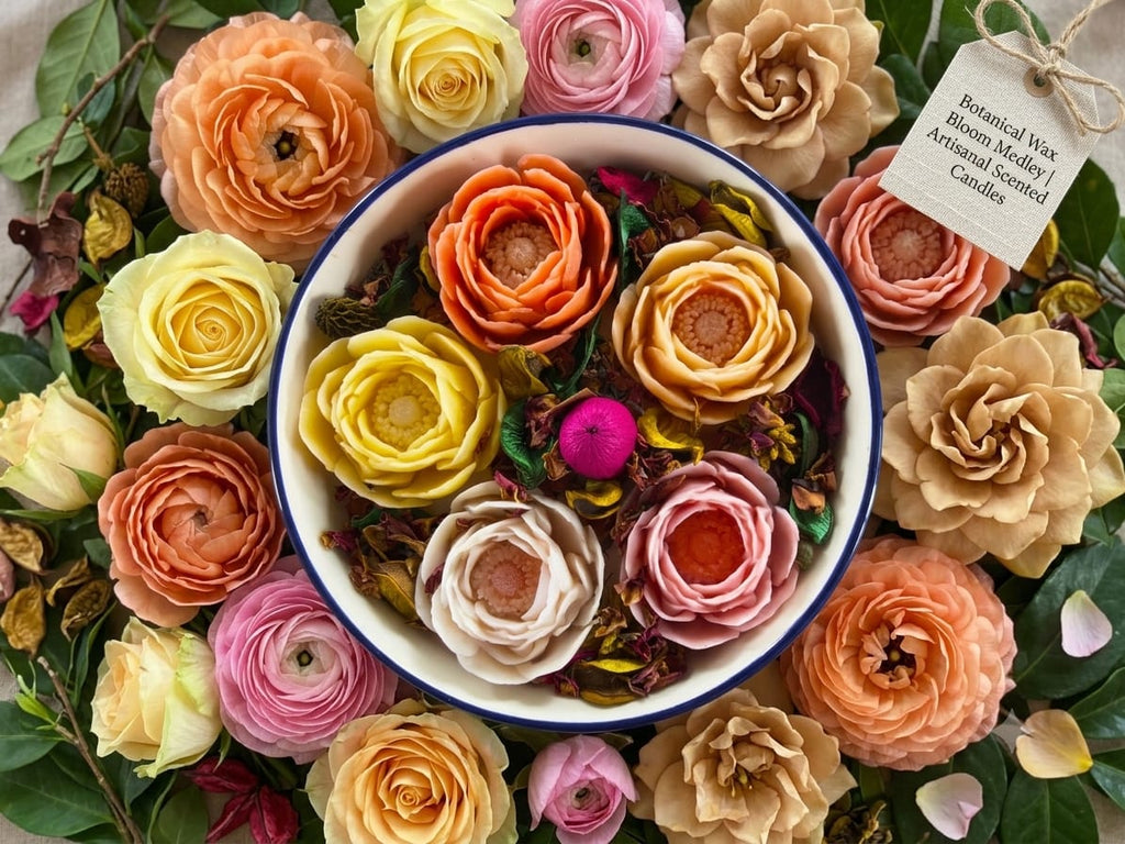 🌸Handcrafted Floral Candle Plate – Ranunculus Flowers - Floral Candles | Ratna Sagarika Candles