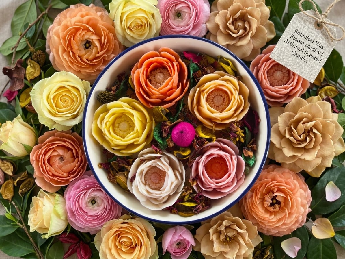 🌸Handcrafted Floral Candle Plate – Ranunculus Flowers - Floral Candles | Ratna Sagarika Candles