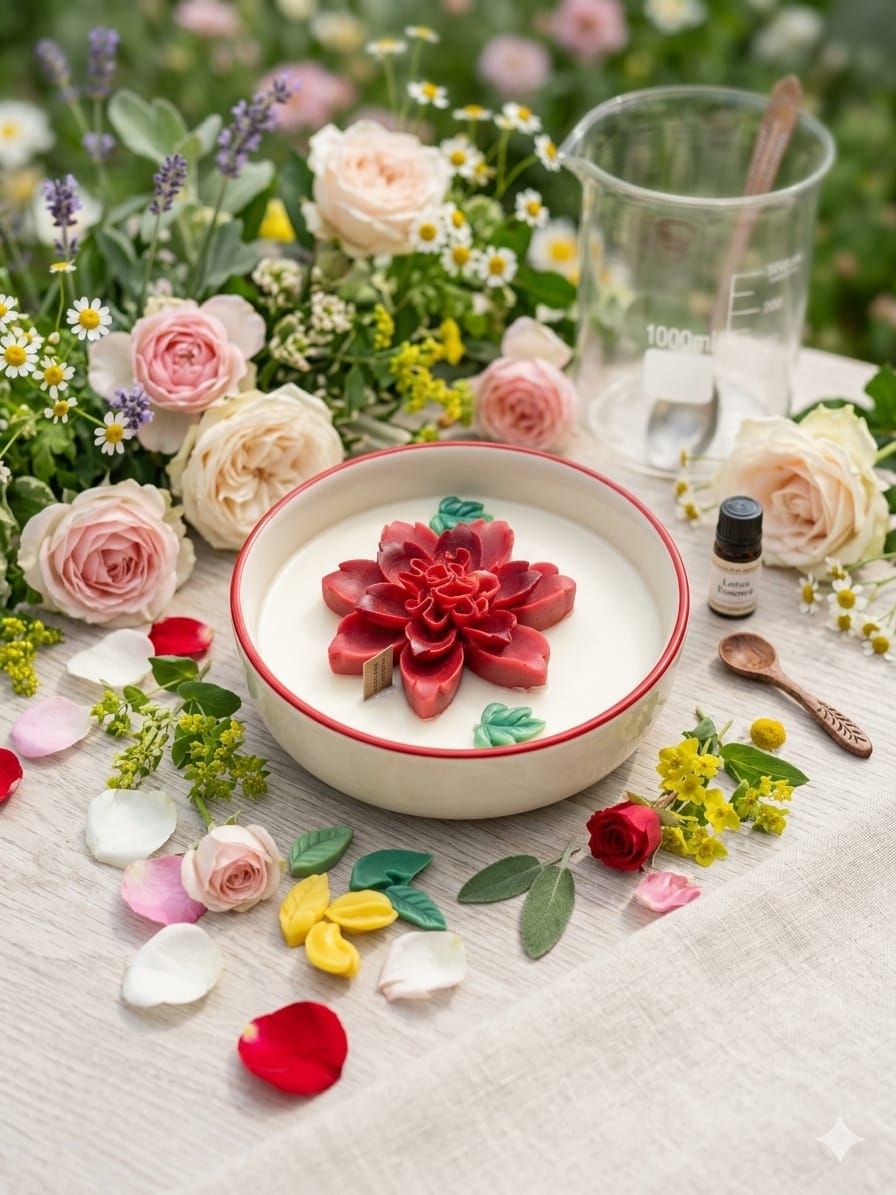 🌸 Handmade Floral Candle in Ceramic Bowl - Floral Candles | Ratna Sagarika Candles