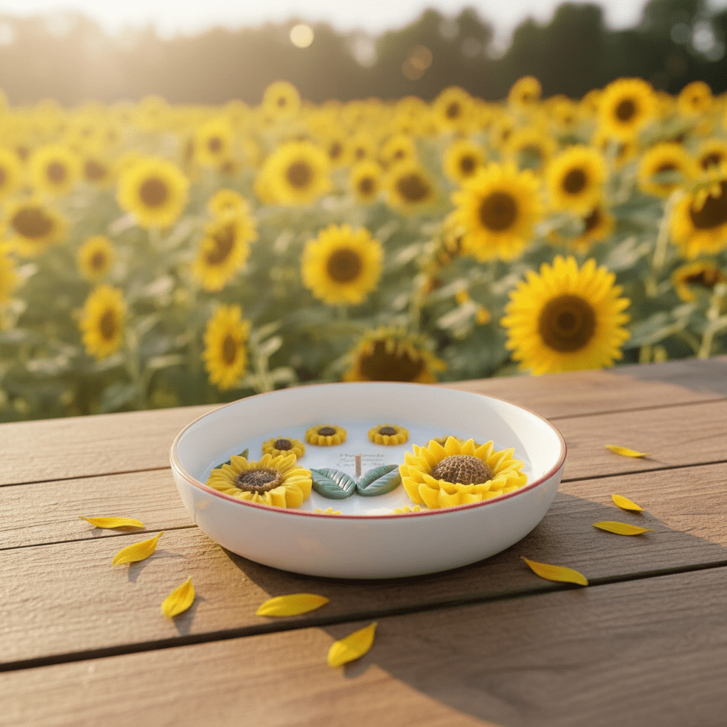 🌻 Handmade Sunflower Candle in Ceramic Bowl - Floral Candles | Ratna Sagarika Candles