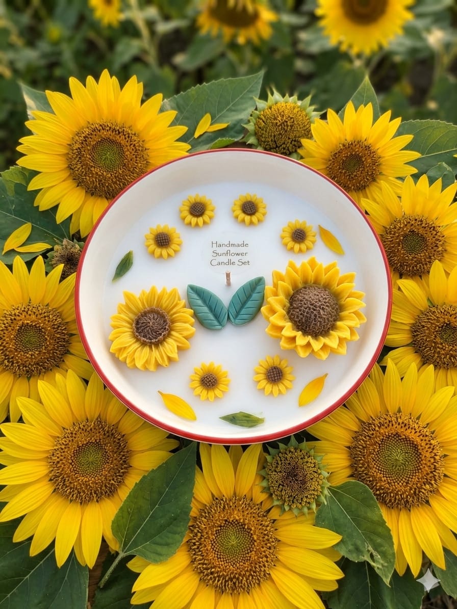 🌻 Handmade Sunflower Candle in Ceramic Bowl - Floral Candles | Ratna Sagarika Candles