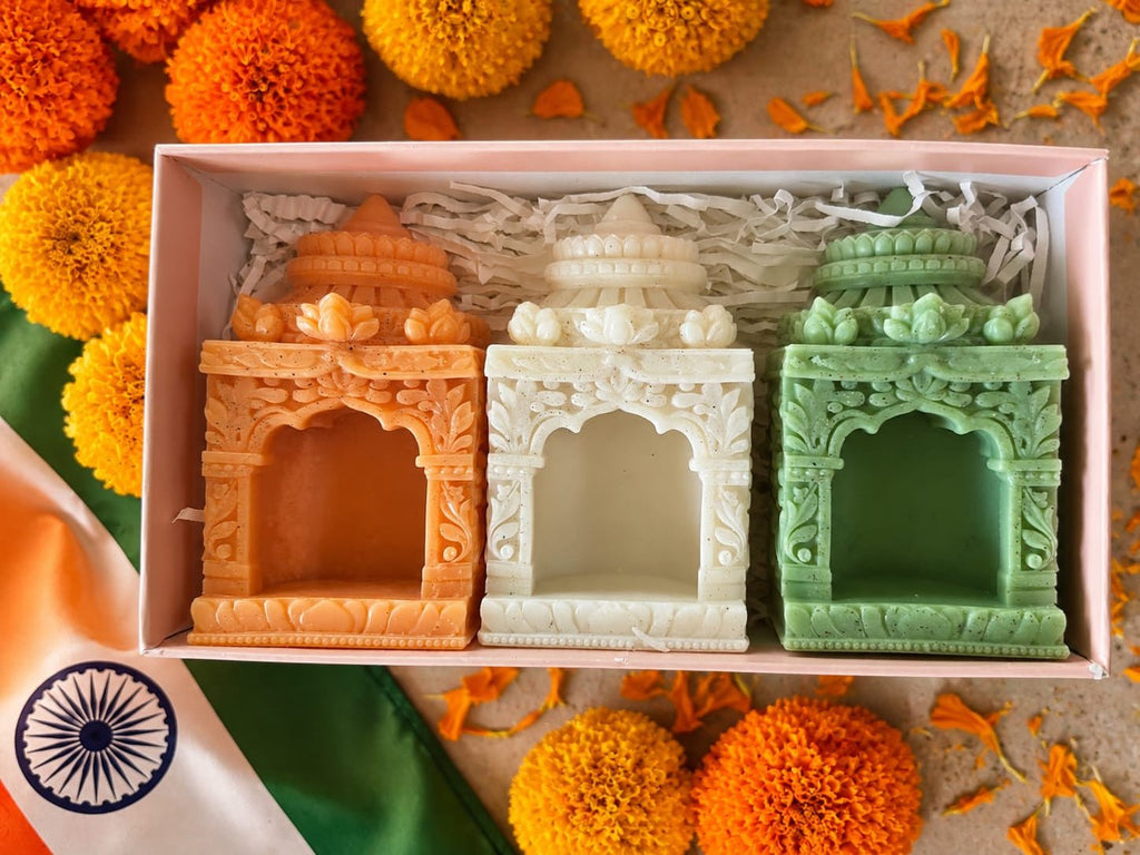 🇮🇳 Indian Tricolour Temple Candle Mould Pot Gift Set - Decorative Mould Pot | Ratna Sagarika Candles