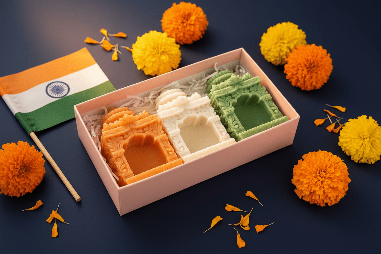 🇮🇳 Indian Tricolour Temple Candle Mould Pot Gift Set - Decorative Mould Pot | Ratna Sagarika Candles