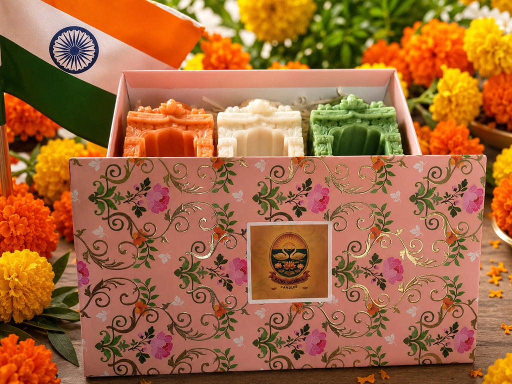 🇮🇳 Indian Tricolour Temple Candle Mould Pot Gift Set - Decorative Mould Pot | Ratna Sagarika Candles