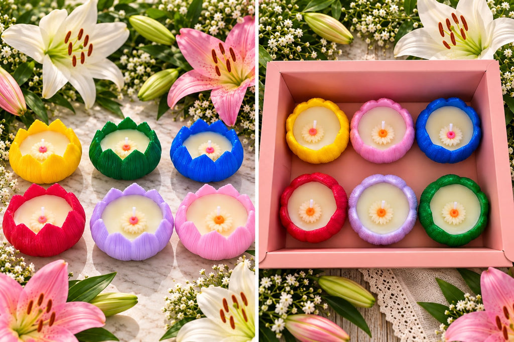 ⚜️ Lily Bloom Resin Soy Wax Candles – Set of 6 - Candle Jar | Ratna Sagarika Candles