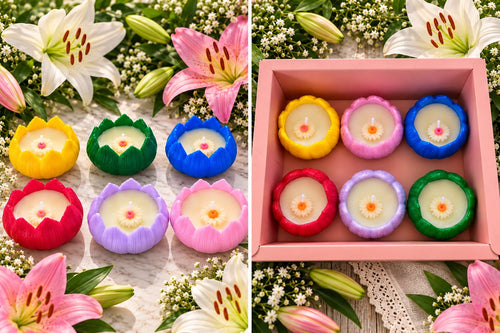 ⚜️ Lily Bloom Resin Soy Wax Candles – Set of 6 - Candle Jar | Ratna Sagarika Candles