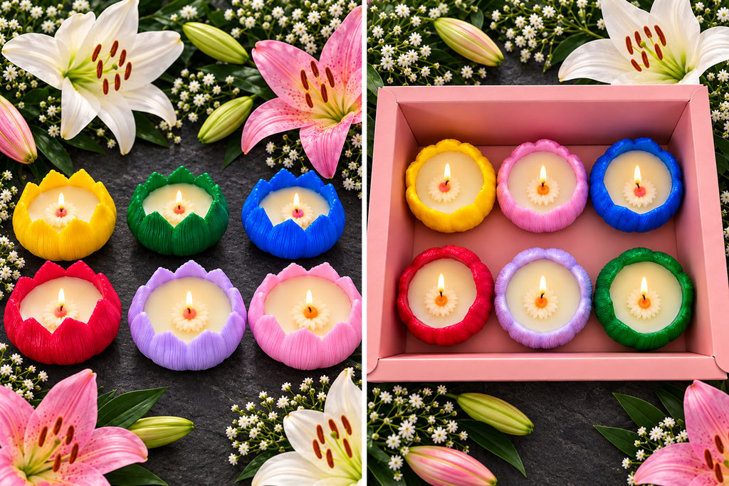 ⚜️ Lily Bloom Resin Soy Wax Candles – Set of 6 - Candle Jar | Ratna Sagarika Candles