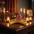 🪷 Lord Buddha Candle on Moon Tray with Lotus Flowers - Candle | Ratna Sagarika Candles