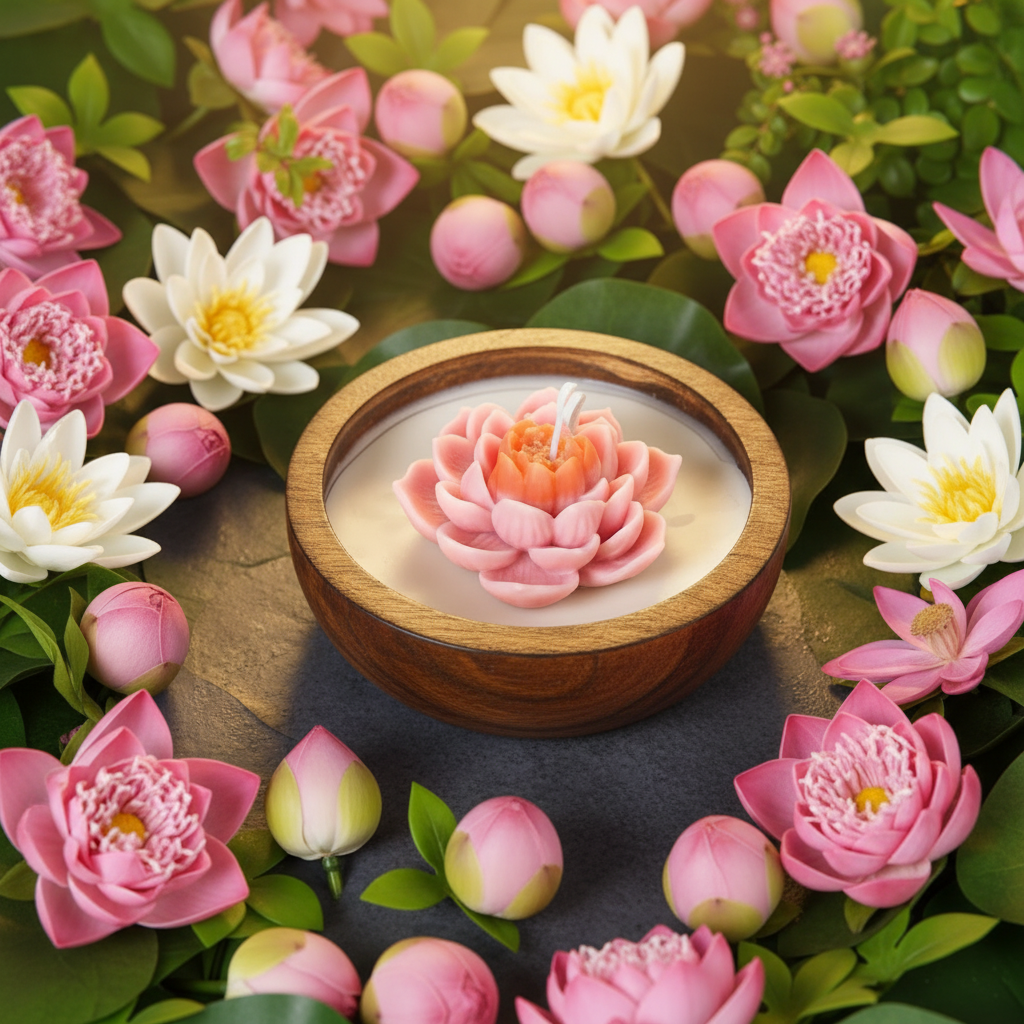 🪷 Lotus Candle in Wooden Bowl – Symbol of Serenity - Floral Candles | Ratna Sagarika Candles