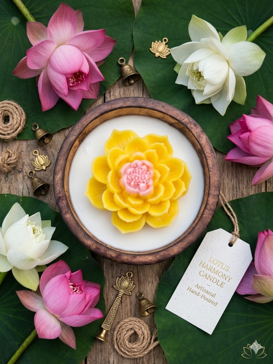 🪷 Lotus Harmony Candle – Artisanal Hand - Poured - Candle | Ratna Sagarika Candles
