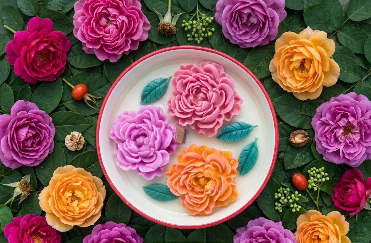 🌹 Peony Rose Candles in a Hand-Painted Bowl - Candles | Ratna Sagarika Candles