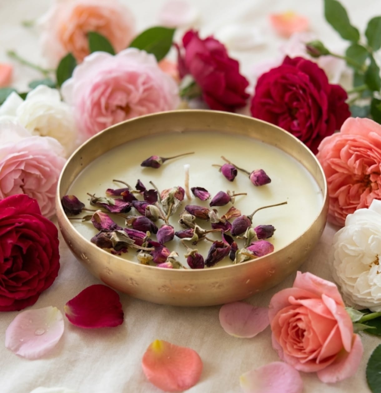 🌹 Roasted Rose Buds Floral Fragrance Oil Candle Urli - Candle Urli | Ratna Sagarika Candles