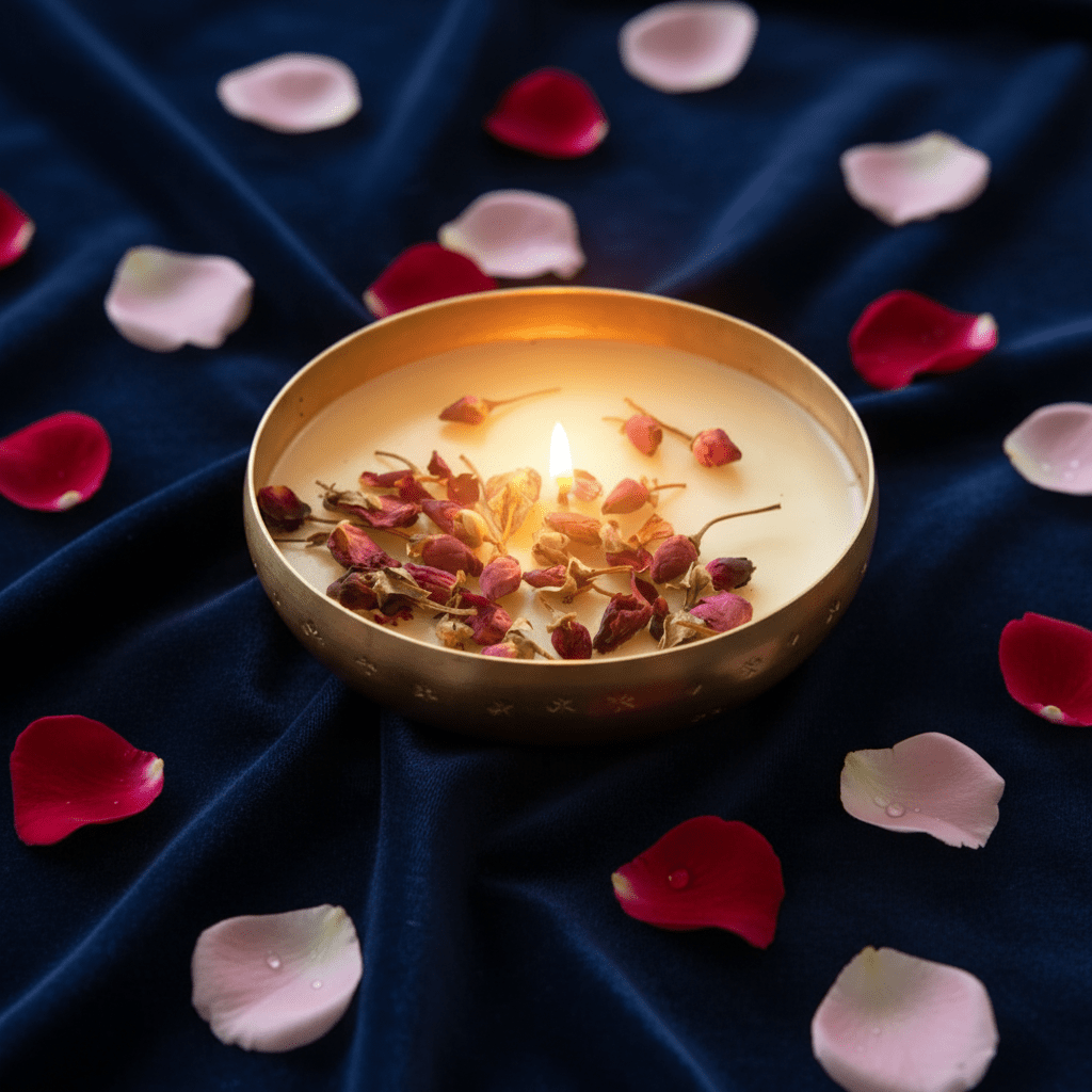 🌹 Roasted Rose Buds Floral Fragrance Oil Candle Urli - Candle Urli | Ratna Sagarika Candles