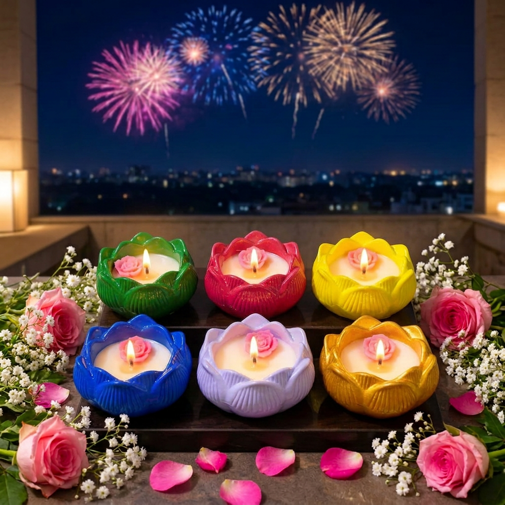 🌹 Rose Bloom Lotus Resin Soy Wax Candles – Set of 6 - Candle | Ratna Sagarika Candles