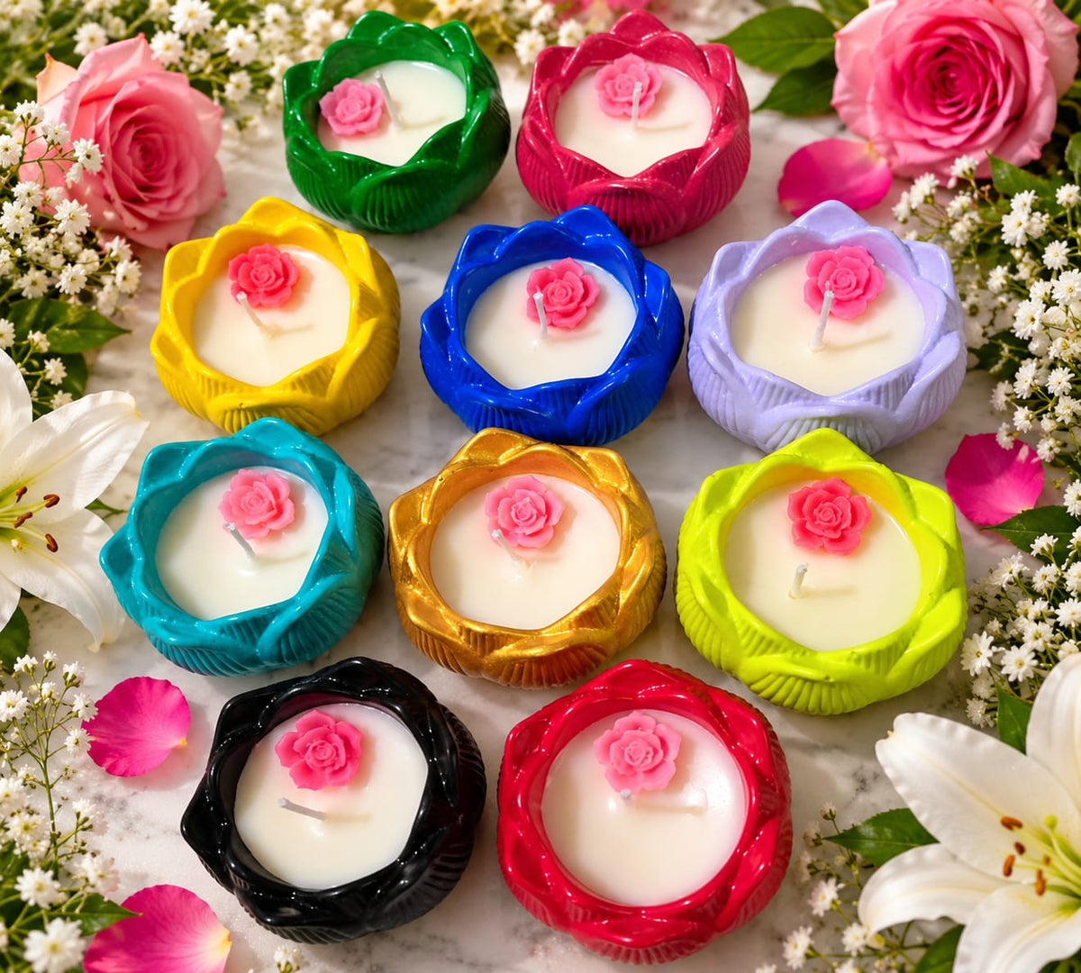 🌹 Rose Bloom Lotus Resin Soy Wax Candles – Set of 6 - Candle | Ratna Sagarika Candles