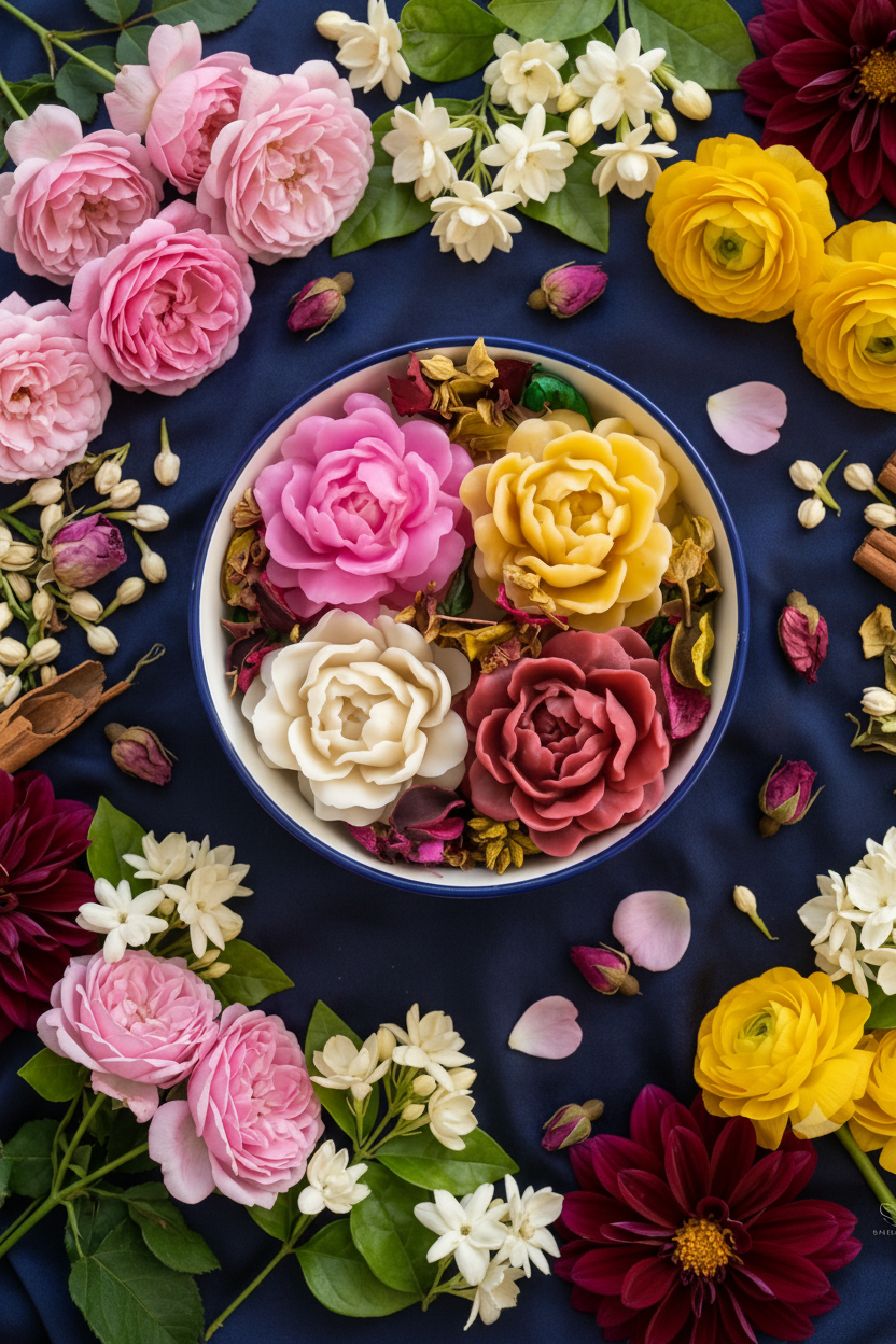 🌹 Rose Floral Candle in Ceramic Bowl – Handcrafted Elegance - Floral Candles | Ratna Sagarika Candles