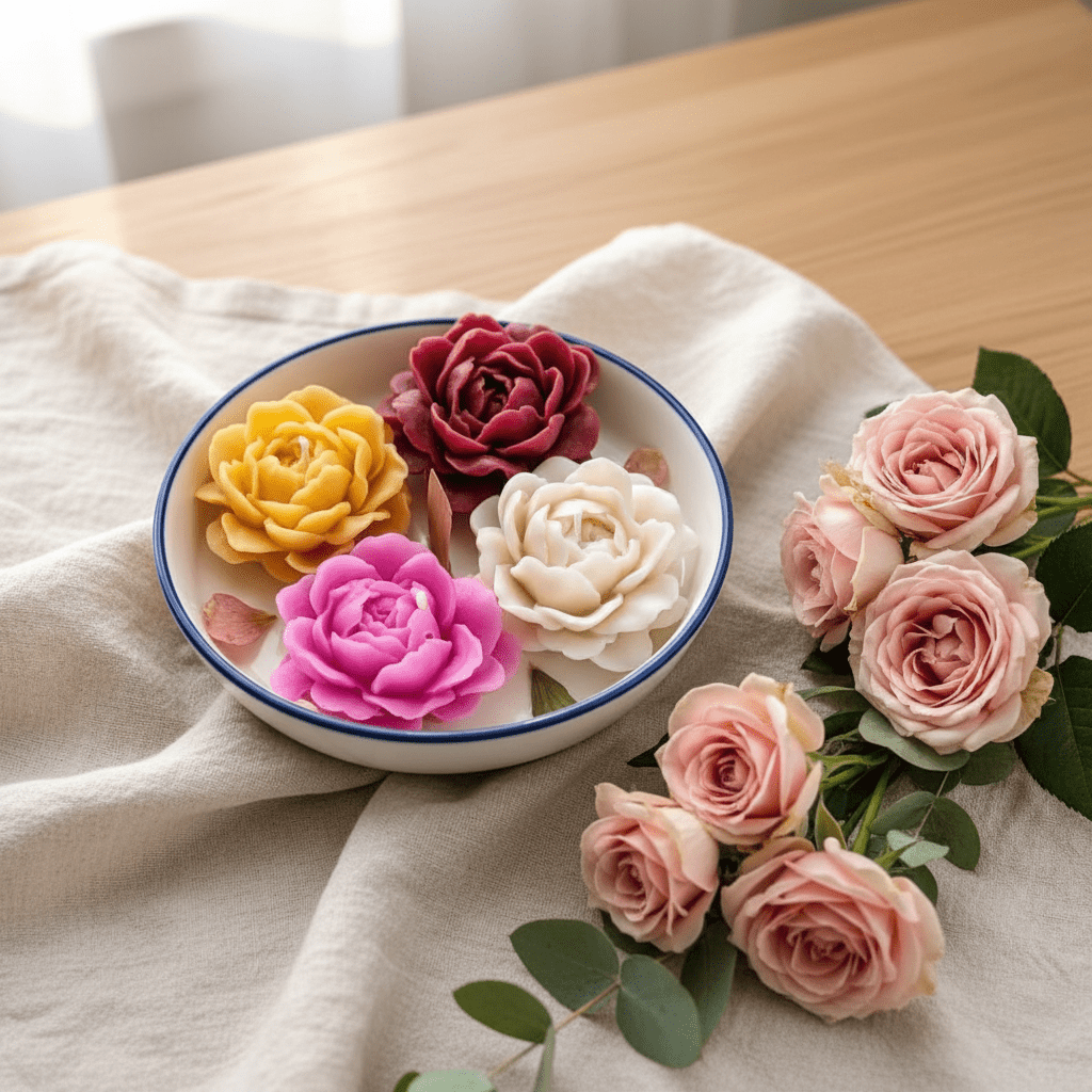 🌹 Rose Floral Candle in Ceramic Bowl – Handcrafted Elegance - Floral Candles | Ratna Sagarika Candles