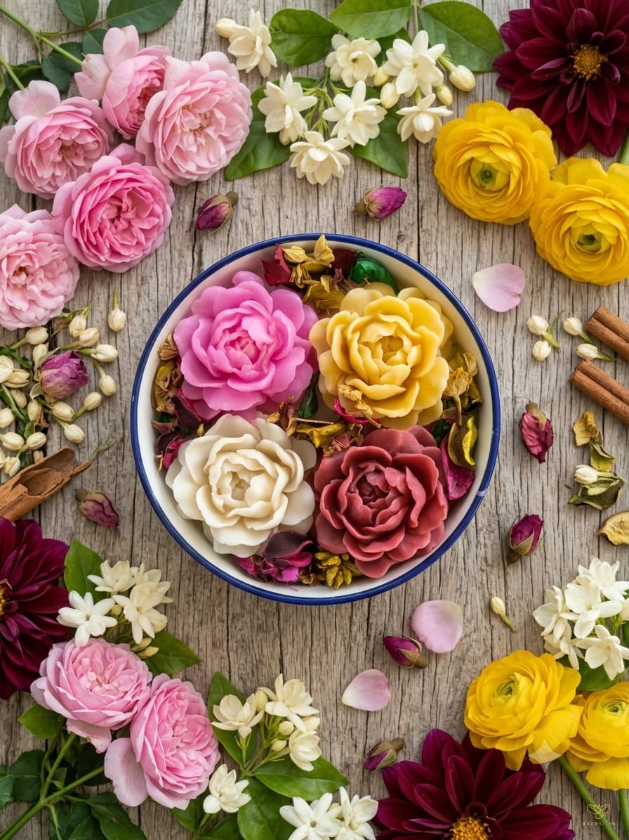🌹 Rose Floral Candle in Ceramic Bowl – Handcrafted Elegance - Floral Candles | Ratna Sagarika Candles