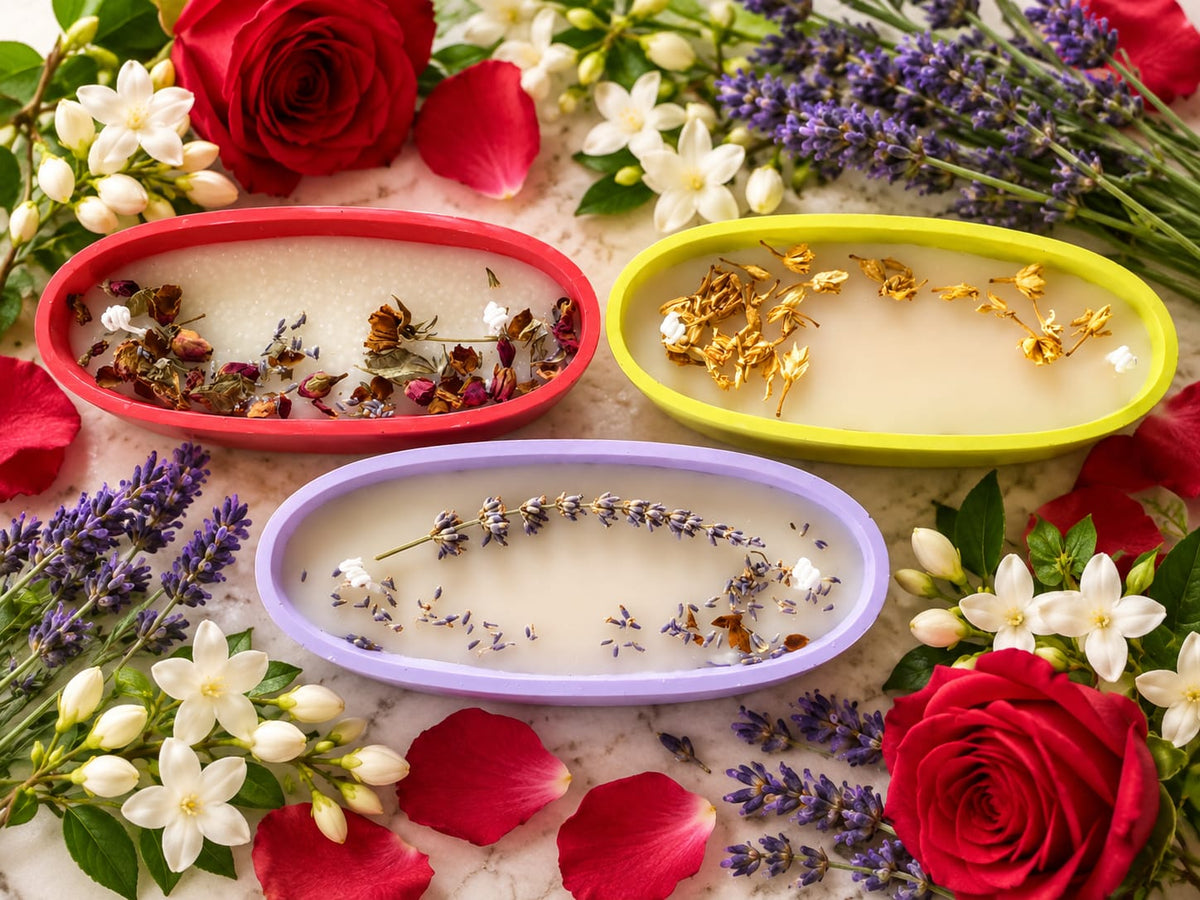 🌹 Rose, Jasmine & Lavender Boat Candle Trio - Candle | Ratna Sagarika Candles