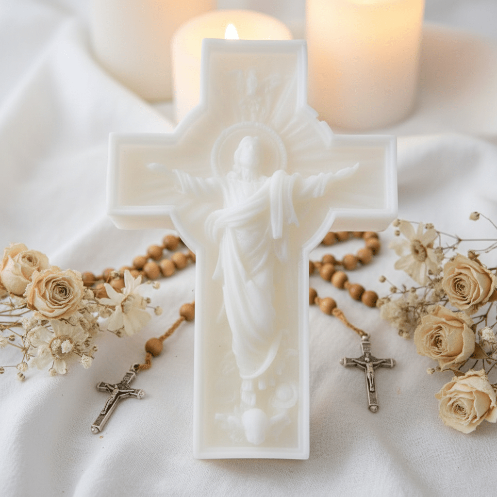 🕯️ Sacred Christ Resurrection Candle Mould – Silicone Cross 🕯️ - Religious Candles | Ratna Sagarika Candles
