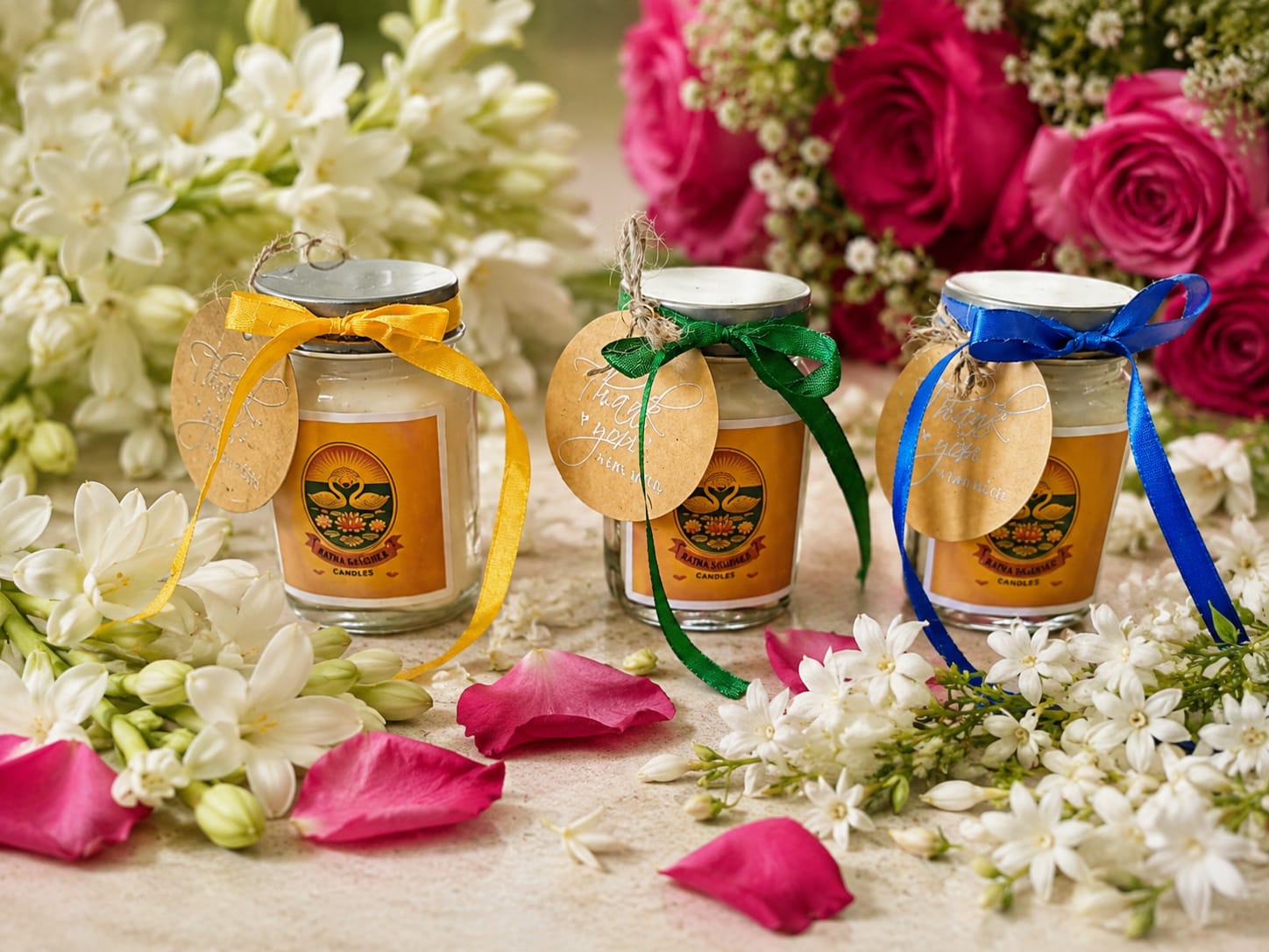 🌸 Tuberose, Rose & Jasmine Fragrance Jar Candle Gift Set - Candle | Ratna Sagarika Candles
