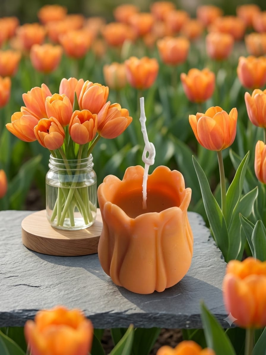 🌷 Tulip Bloom Artisanal Candle Medley – Handcrafted Floral Wax Candles - Floral Candles | Ratna Sagarika Candles