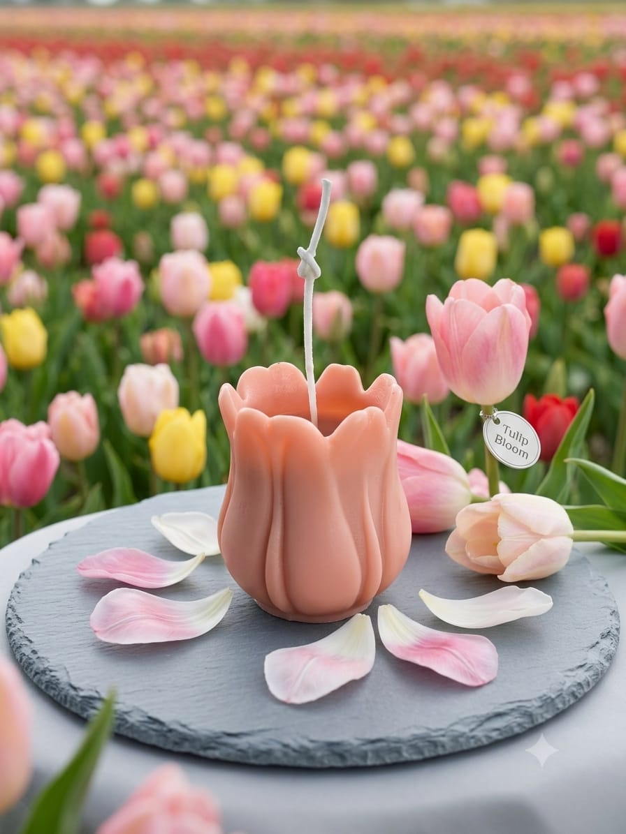 🌷 Tulip Bloom Artisanal Candle Medley – Handcrafted Floral Wax Candles - Floral Candles | Ratna Sagarika Candles