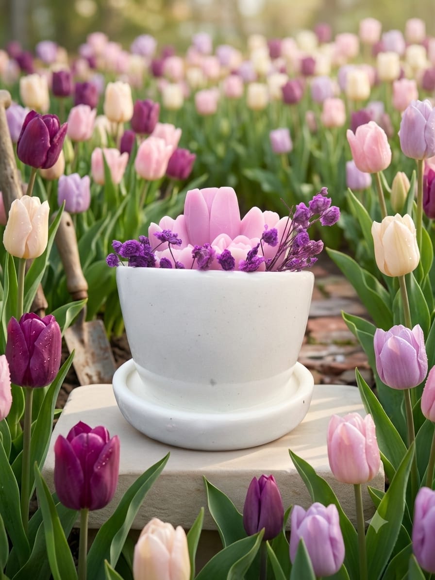 🌷 Tulip Candle Mould Flower Bouquet in Ceramic Jar - Decorative Candles | Ratna Sagarika Candles