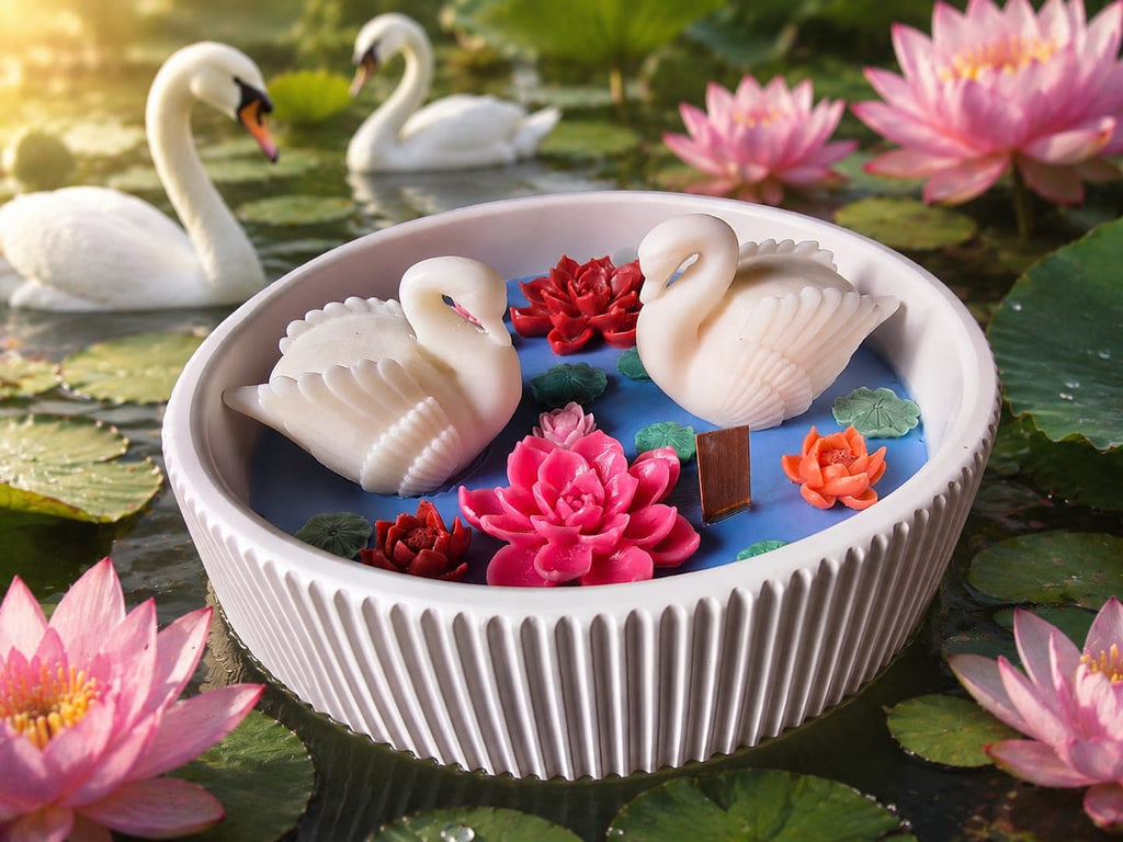 🪷 White Swan Lotus Pond - Decorative Candles | Ratna Sagarika Candles