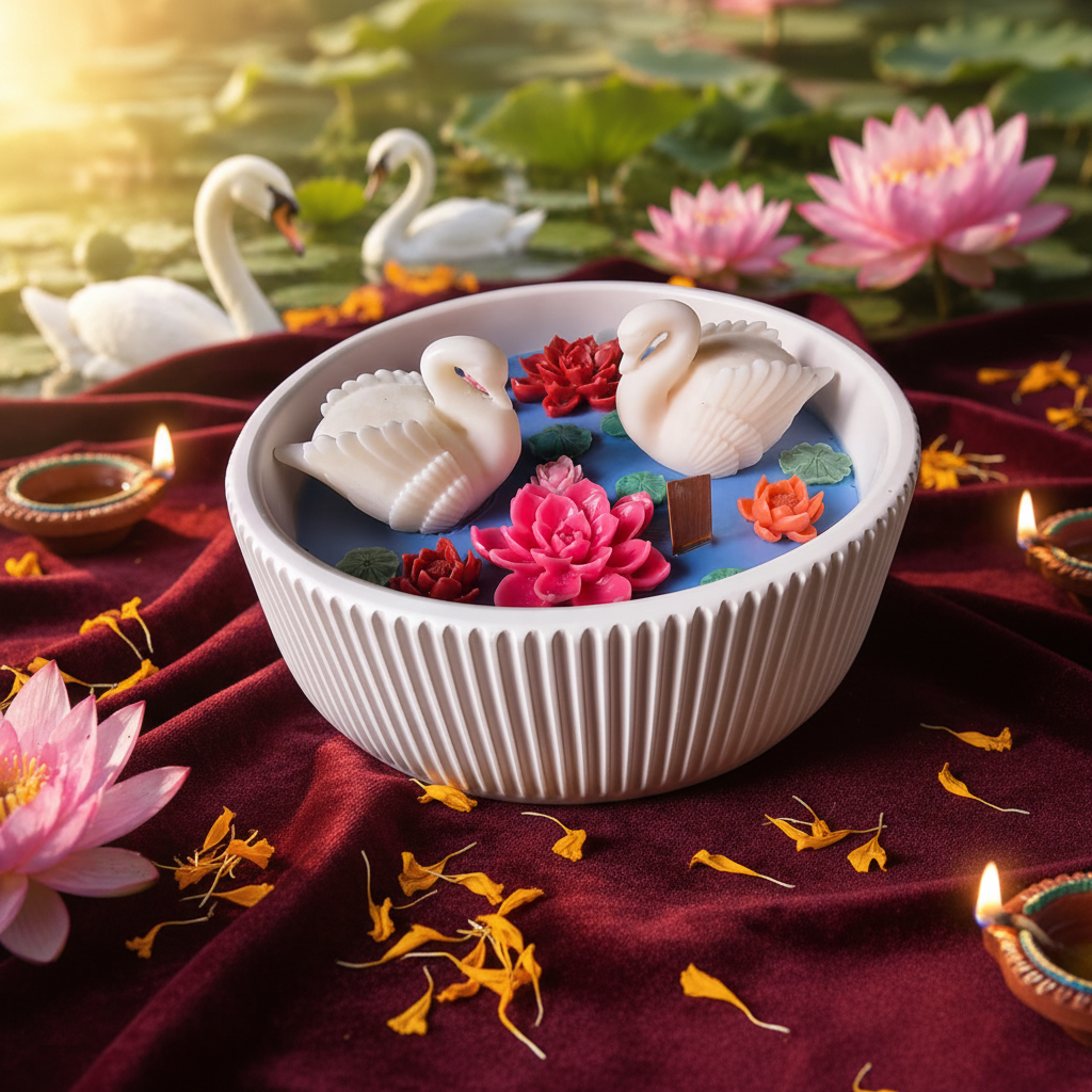 🪷 White Swan Lotus Pond - Decorative Candles | Ratna Sagarika Candles